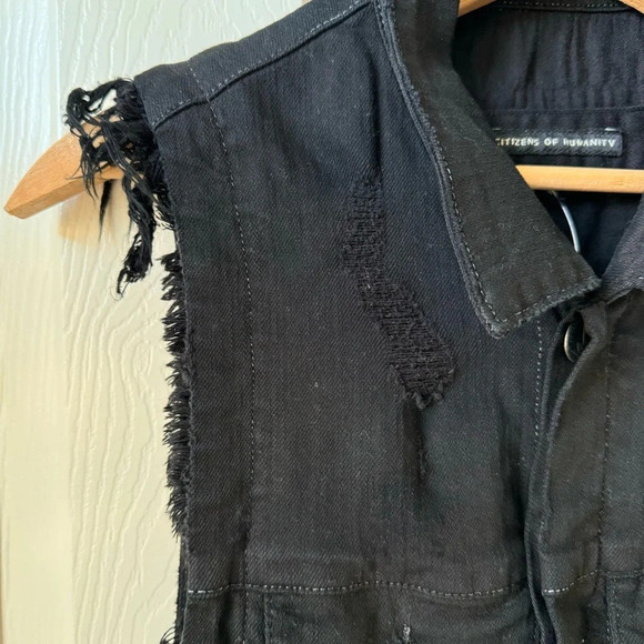NWOT Citizens of humanity x Jerome Dahan distressed Sleeveless Jean Jacket Black - Picture 4 of 15